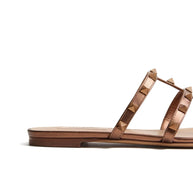 Valentino Garavani Rockstud Leather Flat Sandals - Brown