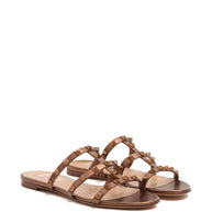 Valentino Garavani Rockstud Leather Flat Sandals - Brown
