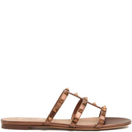 Valentino Garavani Rockstud Leather Flat Sandals - Brown