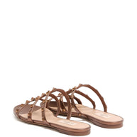 Valentino Garavani Rockstud Leather Flat Sandals - Brown