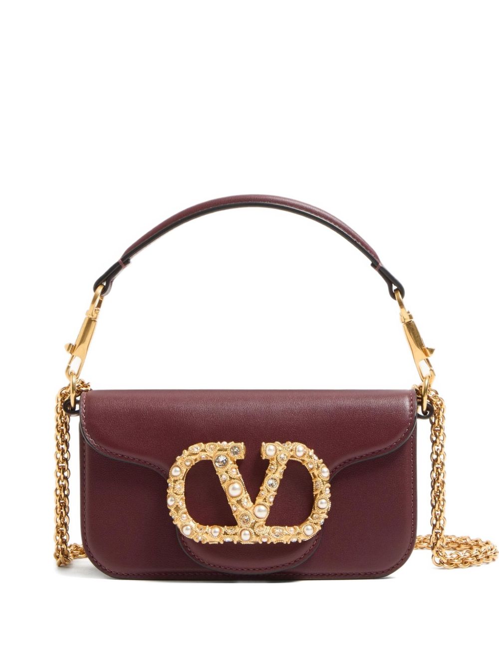 Valentino Garavani Locò Small Leather Shoulder Bag - Bordeaux