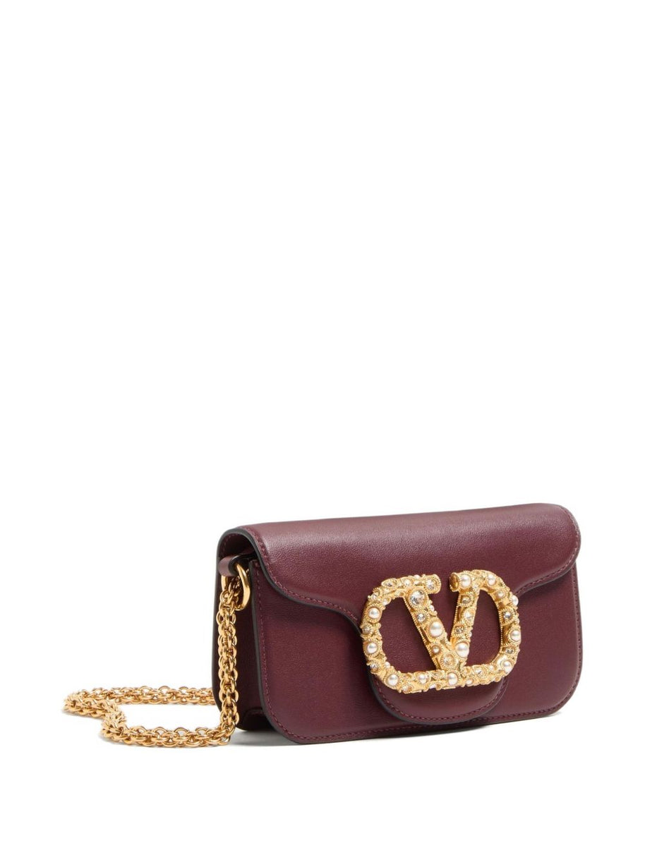 Valentino Garavani Locò Small Leather Shoulder Bag - Bordeaux