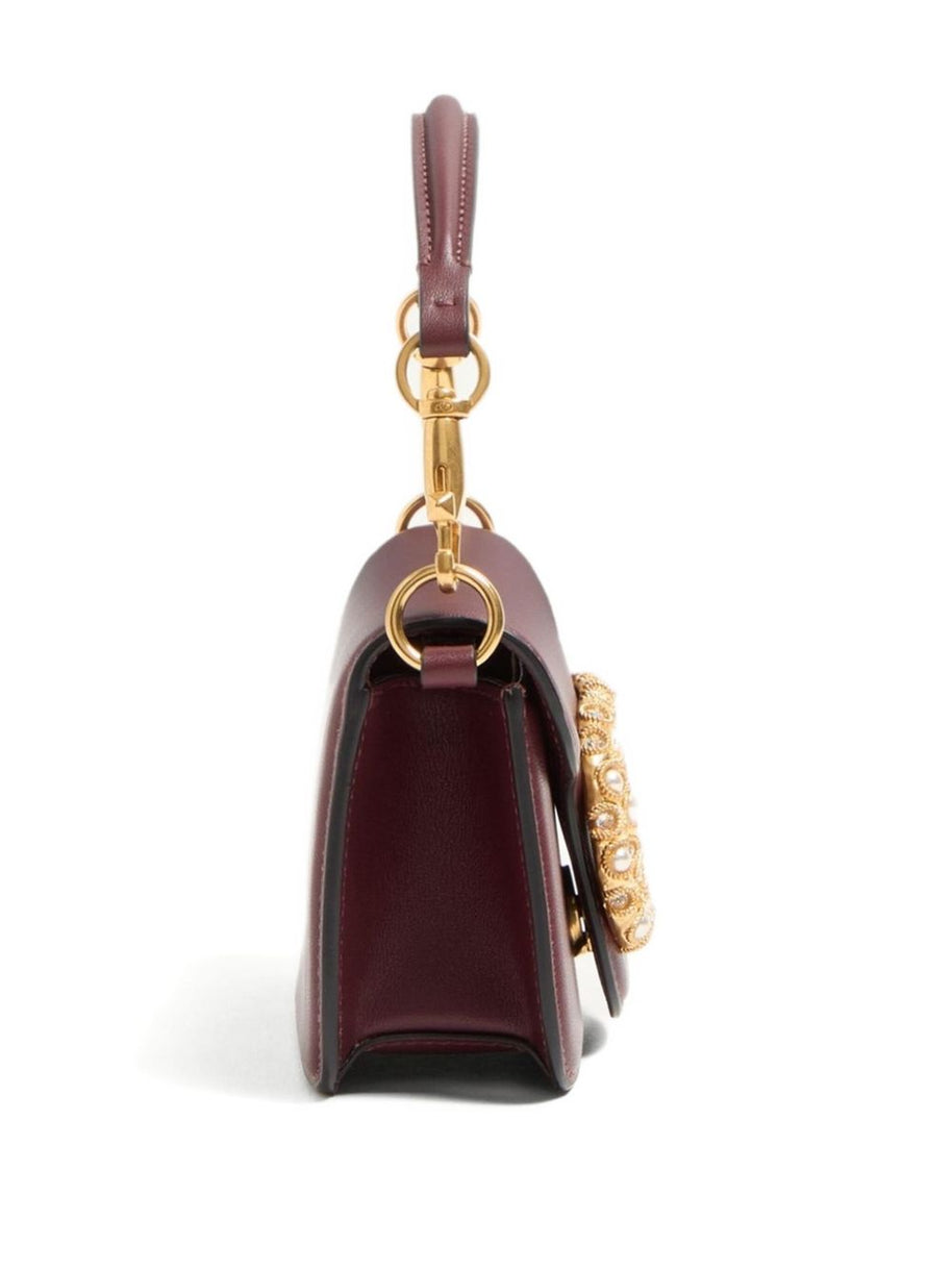 Valentino Garavani Locò Small Leather Shoulder Bag - Bordeaux