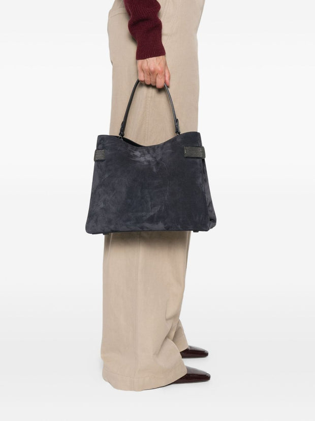 Brunello Cucinelli Blue Suede Leather Handbag