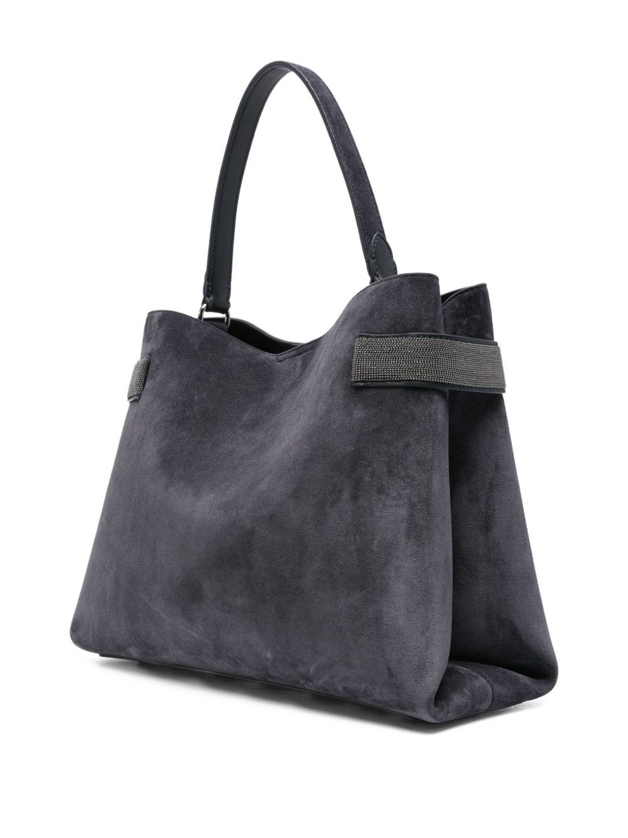 Brunello Cucinelli Blue Suede Leather Handbag