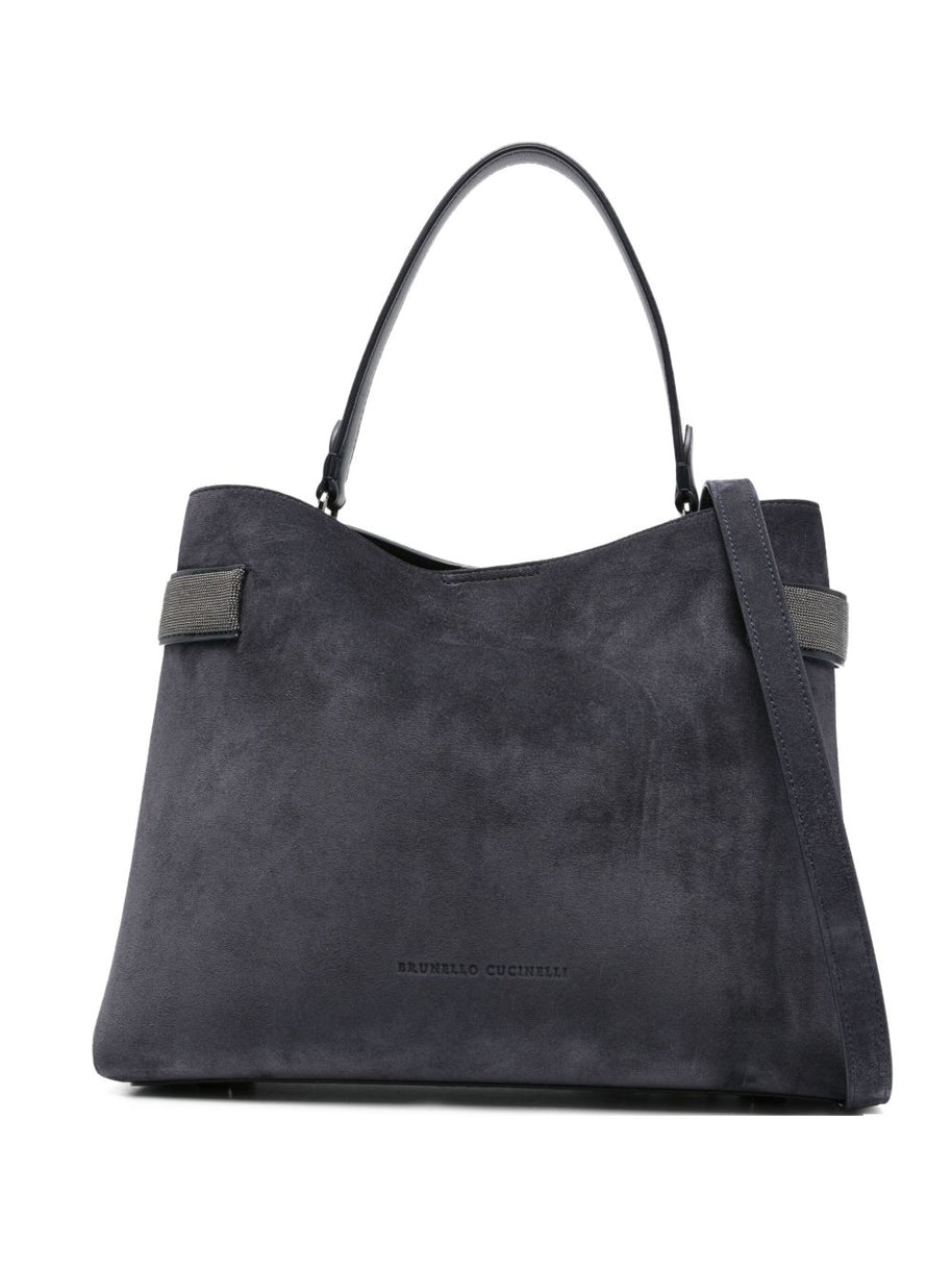 Brunello Cucinelli Blue Suede Leather Handbag