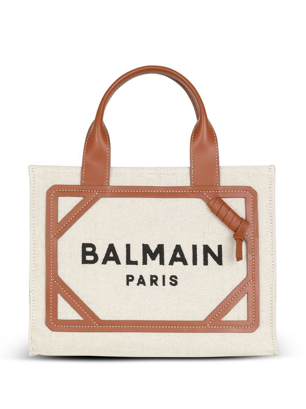 Balmain B-Army Small Canvas Tote - Leather Brown