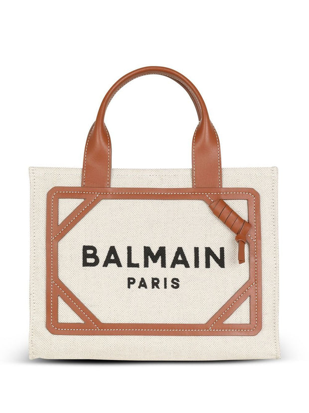 Balmain B-Army Small Canvas Tote - Leather Brown