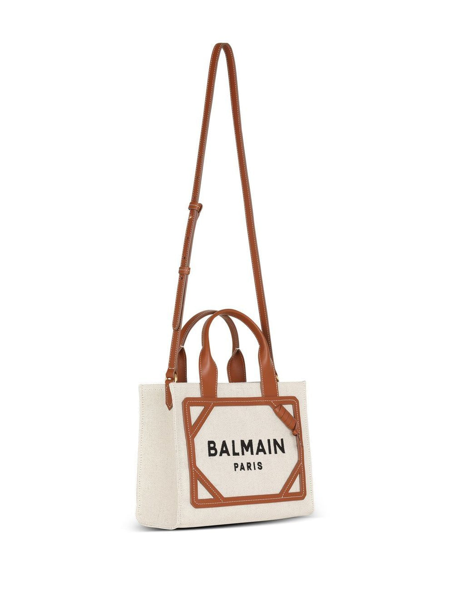 Balmain B-Army Small Canvas Tote - Leather Brown