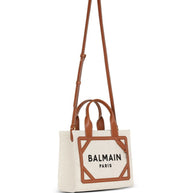 Balmain B-Army Small Canvas Tote - Leather Brown
