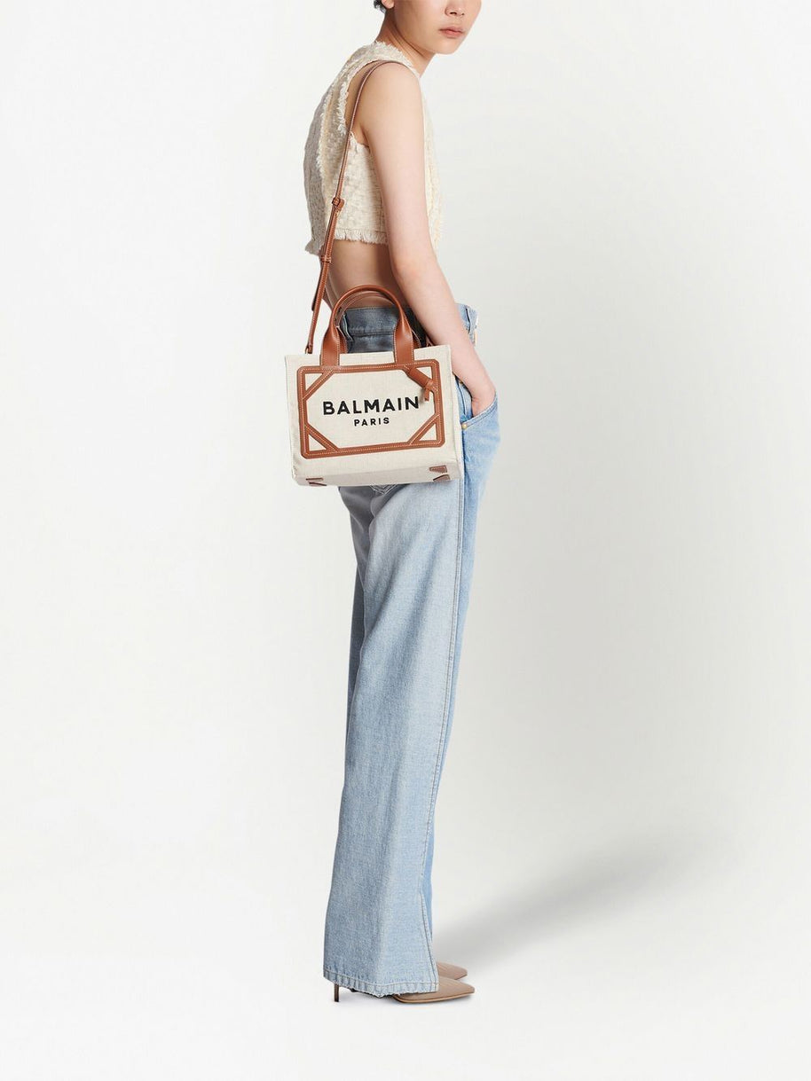 Balmain B-Army Small Canvas Tote - Leather Brown