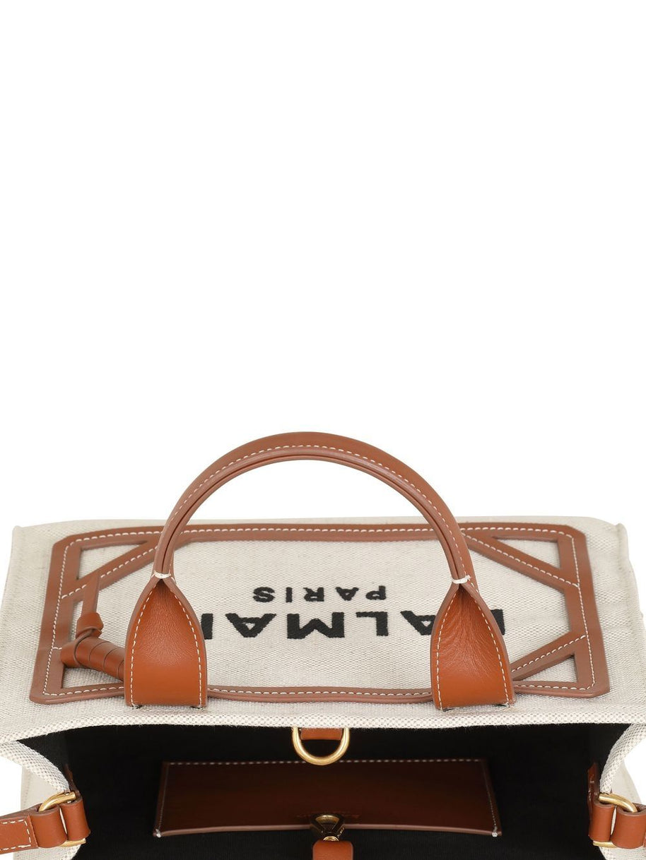 Balmain B-Army Small Canvas Tote - Leather Brown