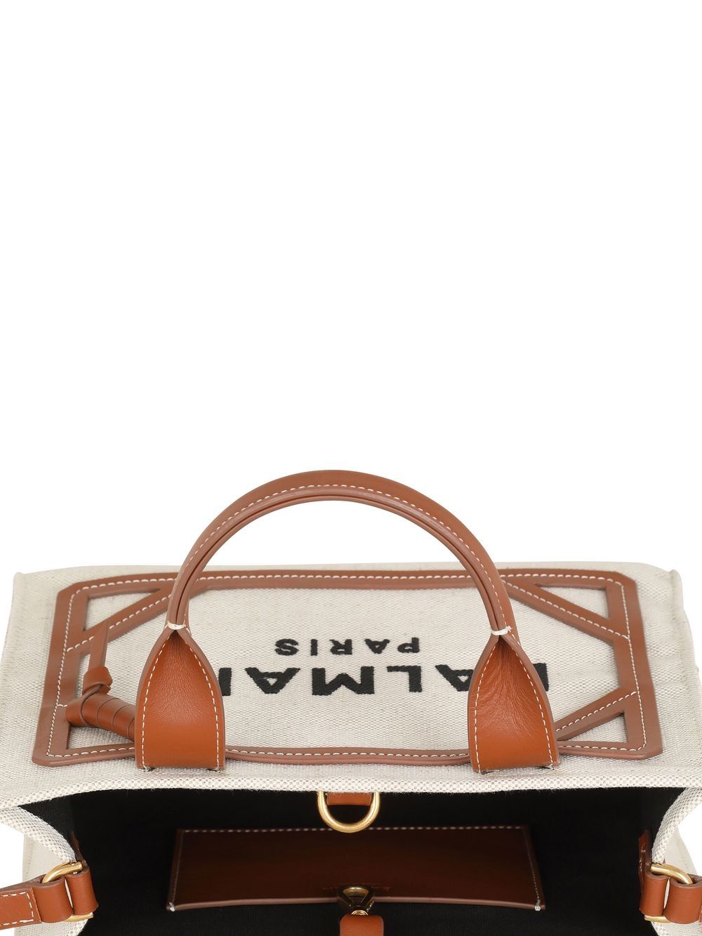 Balmain B-Army Small Canvas Tote - Leather Brown