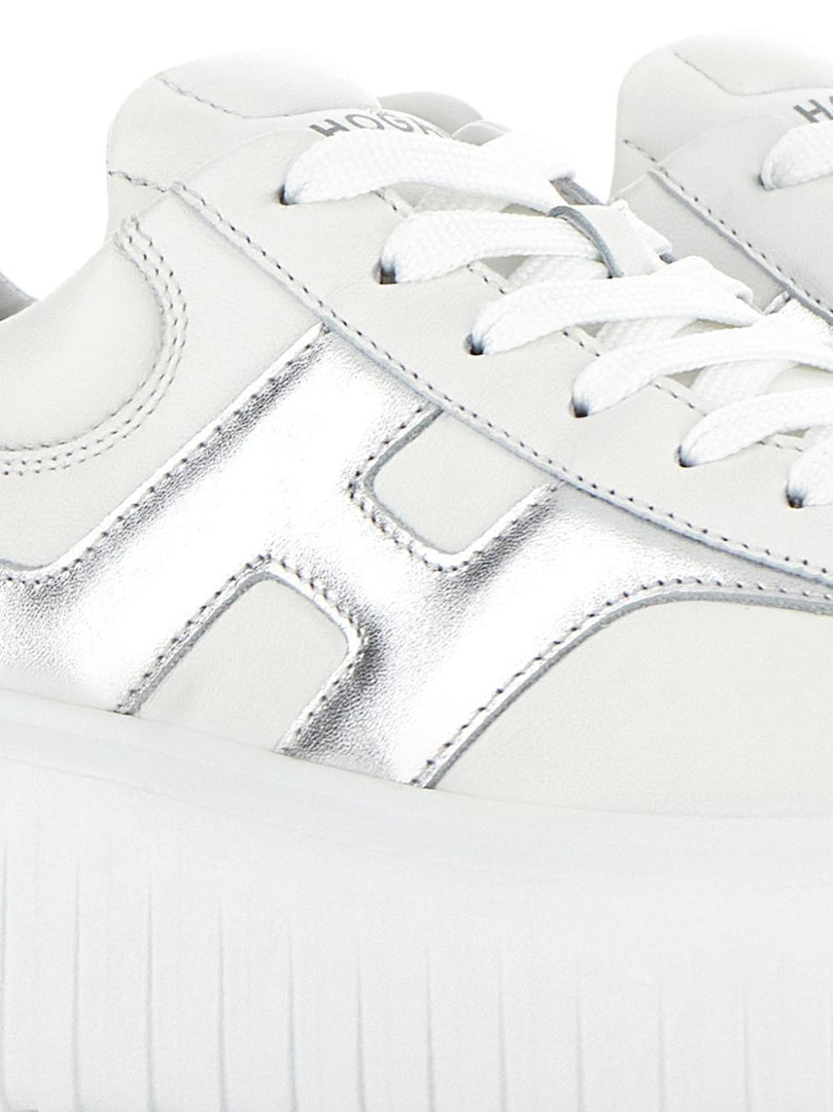HOGAN PRE H-Stripes Leather Sneakers - Silver