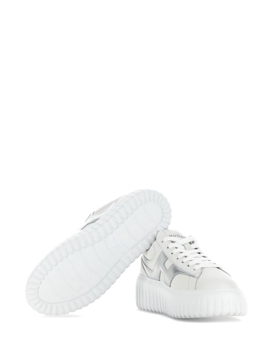 HOGAN PRE H-Stripes Leather Sneakers - Silver