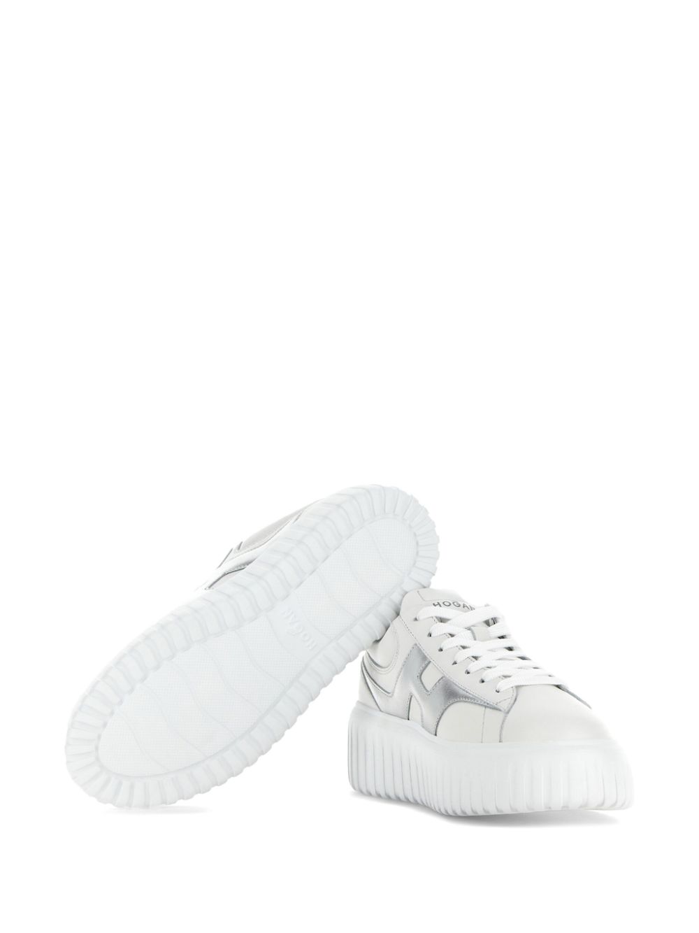 HOGAN PRE H-Stripes Leather Sneakers - Silver