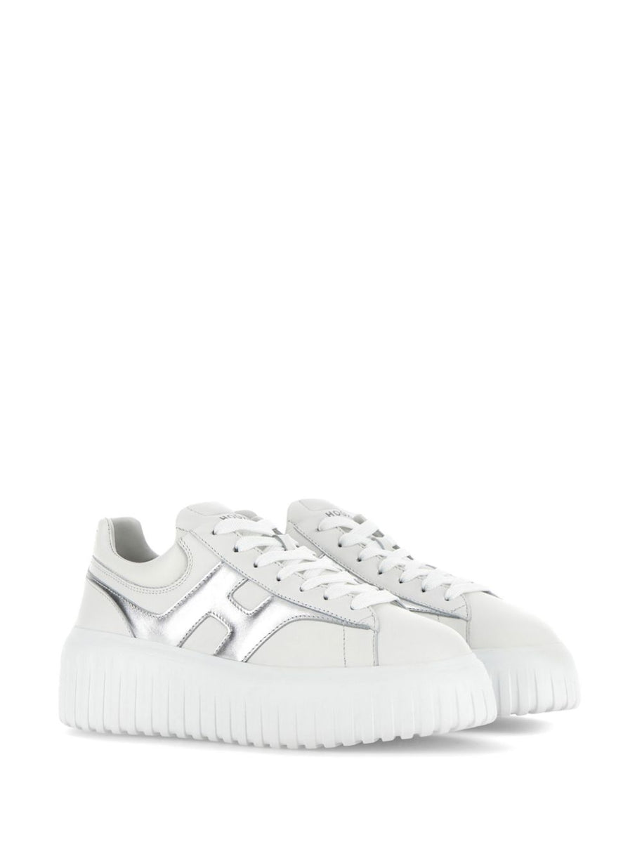 HOGAN PRE H-Stripes Leather Sneakers - Silver