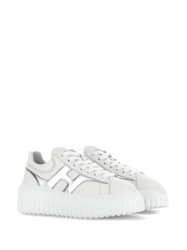 HOGAN PRE H-Stripes Leather Sneakers - Silver