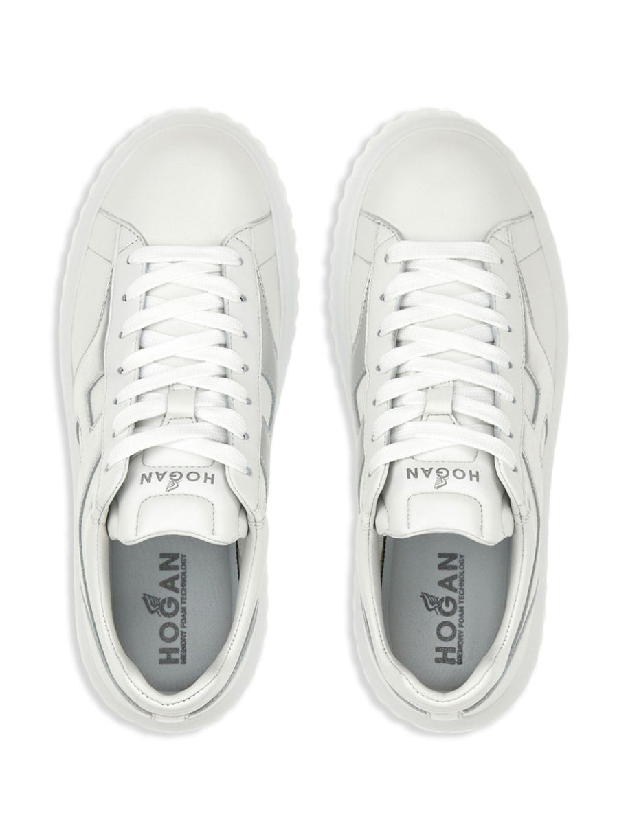 HOGAN PRE H-Stripes Leather Sneakers - Silver