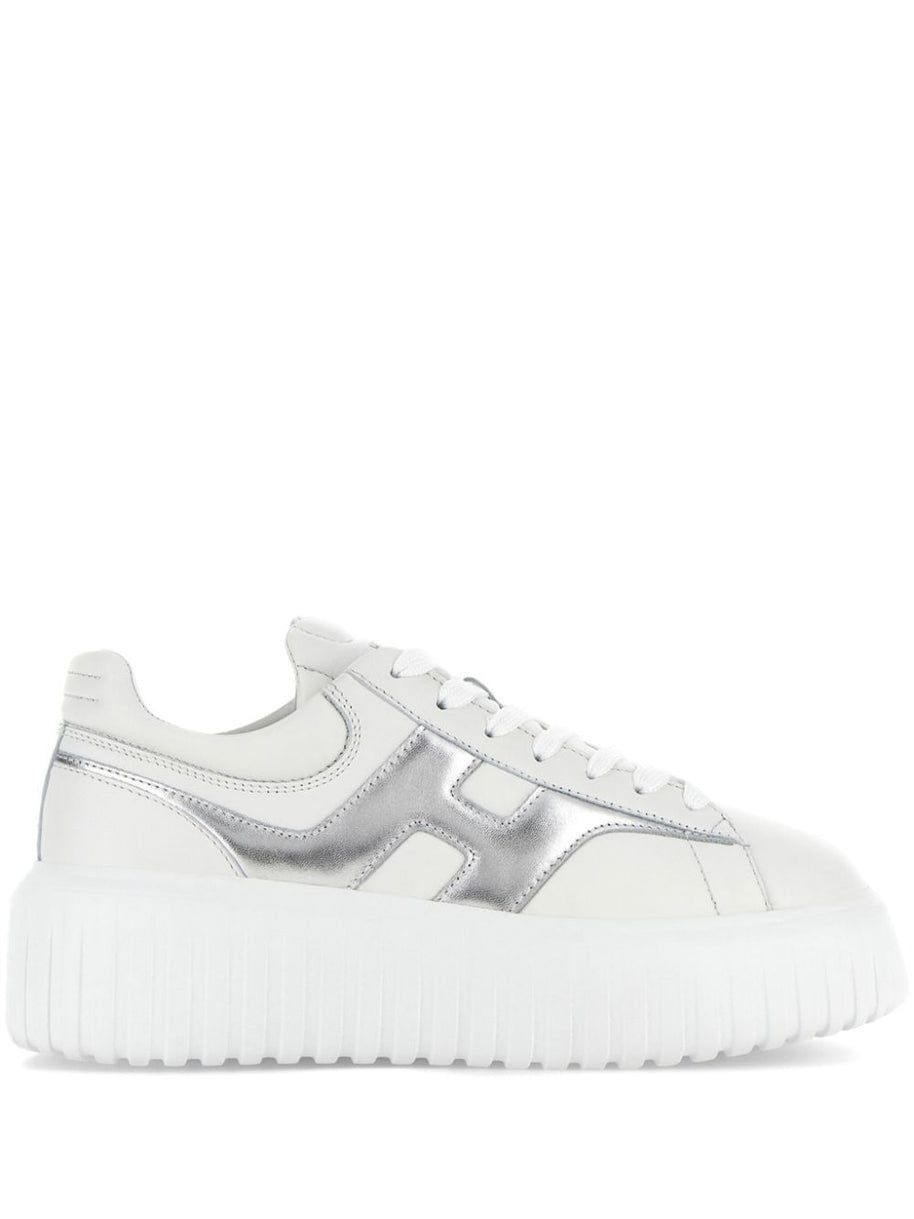 HOGAN PRE H-Stripes Leather Sneakers - Silver