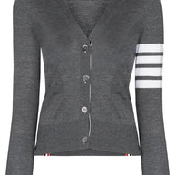 Thom Browne 4Bar Wool Cardigan - Grey