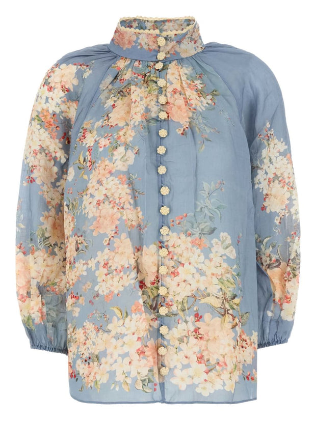Zimmermann Cascadian Printed Blouse - Clear Blue