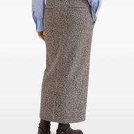 Brunello Cucinelli Virgin Wool And Silk Mélange Diagonal Sartorial Pencil Skirt With Monili