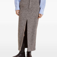 Brunello Cucinelli Virgin Wool And Silk Mélange Diagonal Sartorial Pencil Skirt With Monili