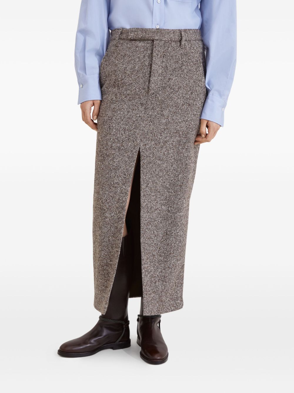Brunello Cucinelli Virgin Wool And Silk Mélange Diagonal Sartorial Pencil Skirt With Monili