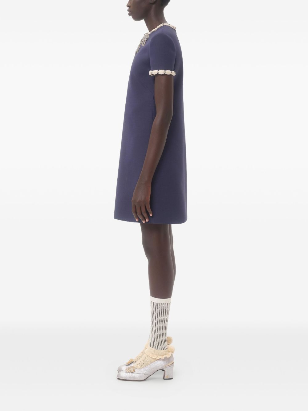 Valentino Short Embroidered Crepe Couture Dress