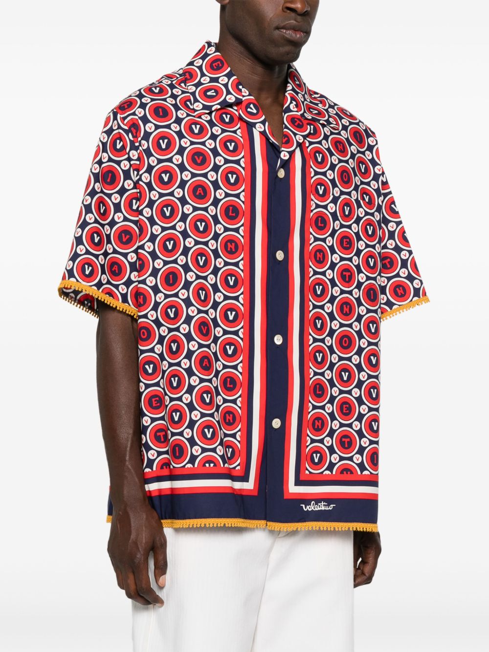 Valentino Bulles Royales Cotton Bowling Shirt - Blue