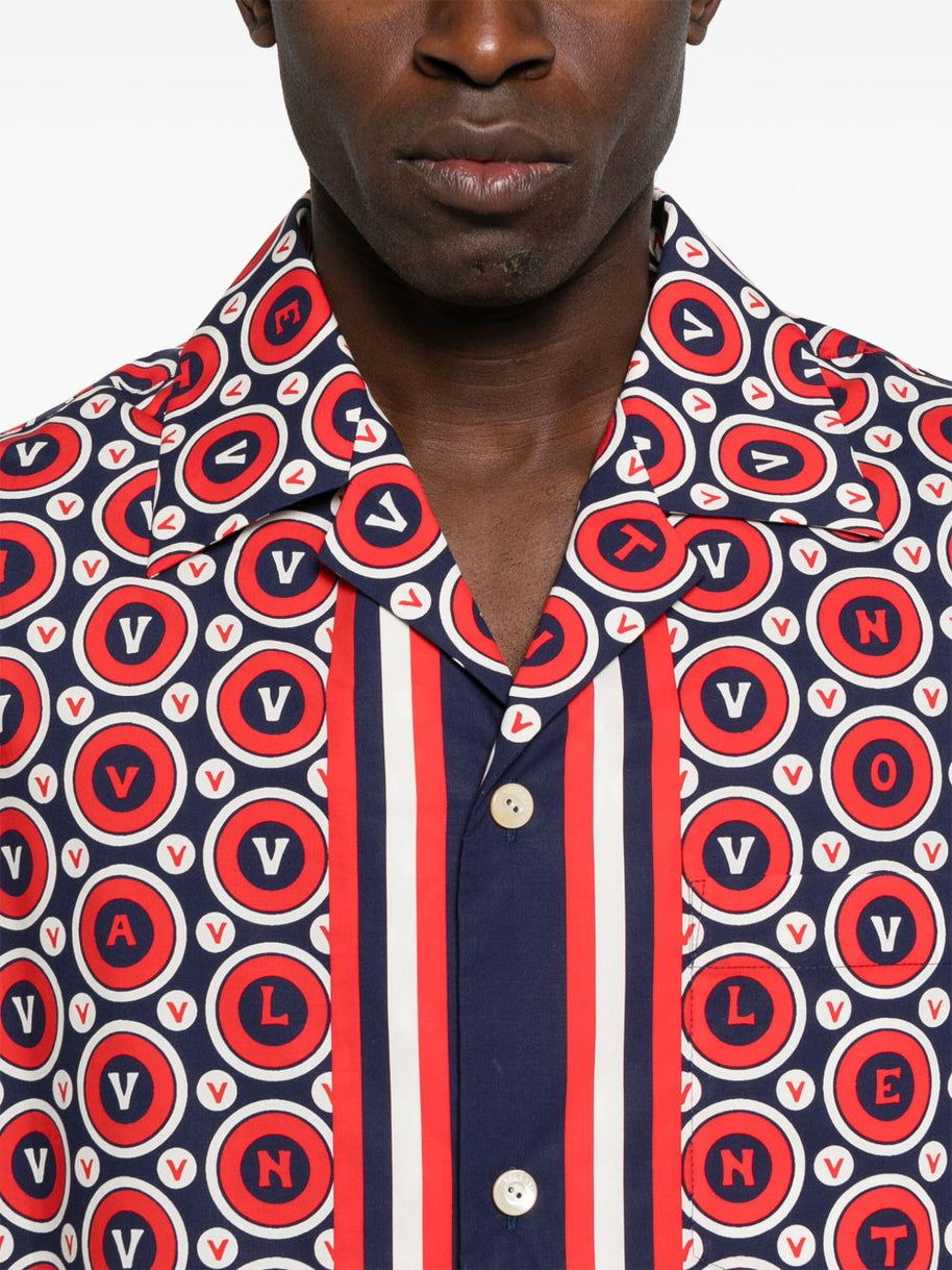 Valentino Bulles Royales Cotton Bowling Shirt - Blue