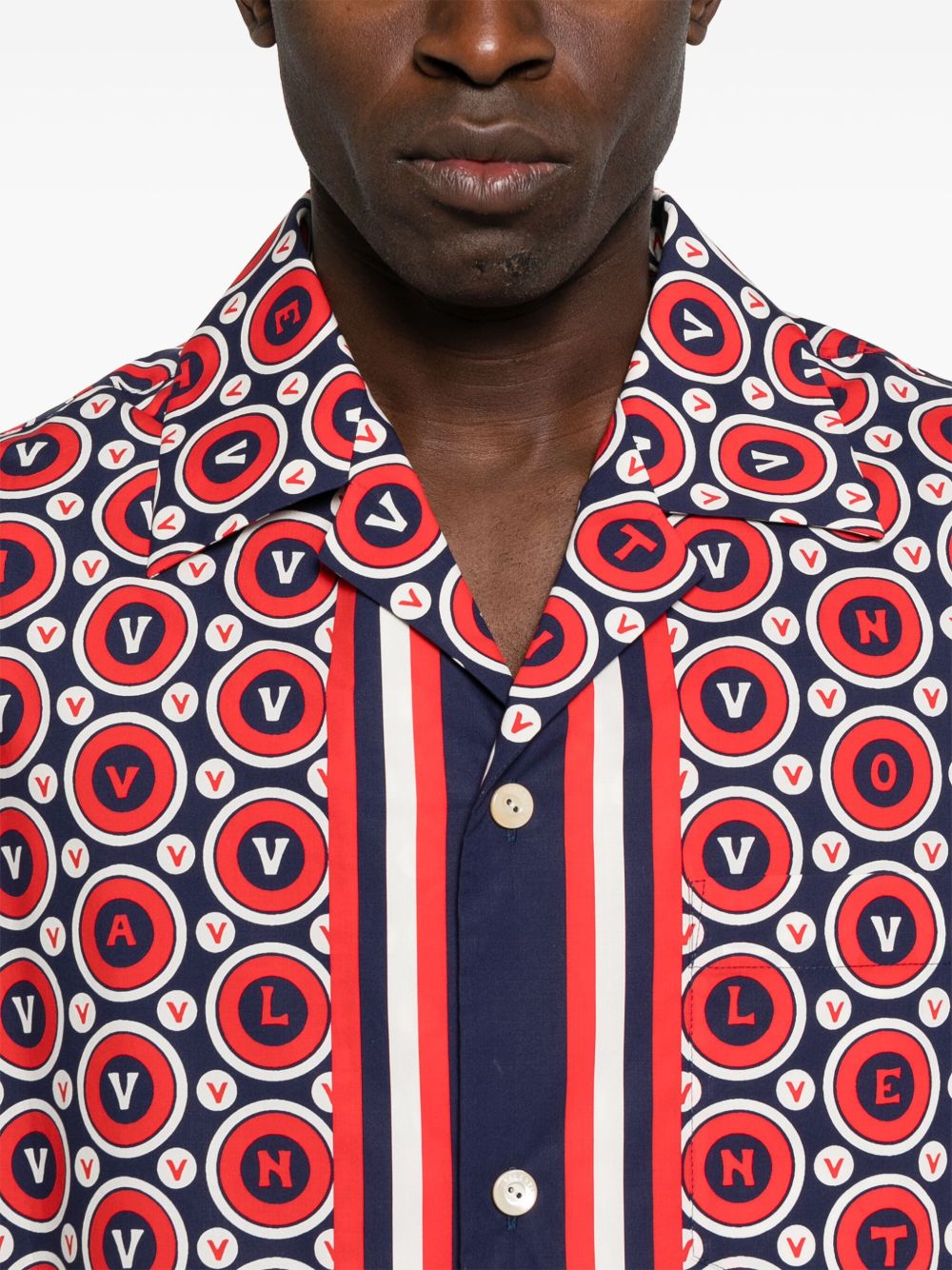 Valentino Bulles Royales Cotton Bowling Shirt - Blue