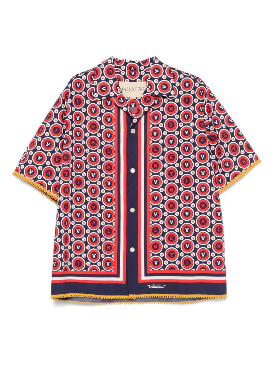 Valentino Bulles Royales Cotton Bowling Shirt - Blue