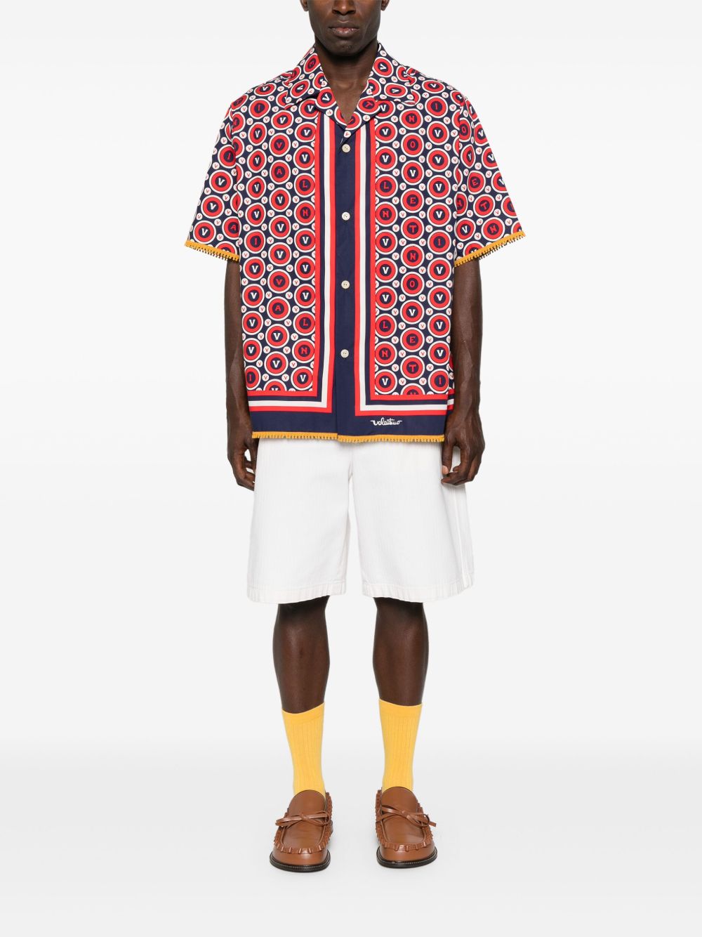 Valentino Bulles Royales Cotton Bowling Shirt - Blue