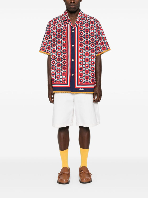 Valentino Bulles Royales Cotton Bowling Shirt - Blue