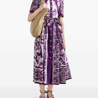 Dolce & Gabbana Maiolica Print Cotton Shirtdress Purple