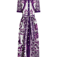Dolce & Gabbana Maiolica Print Cotton Shirtdress Purple