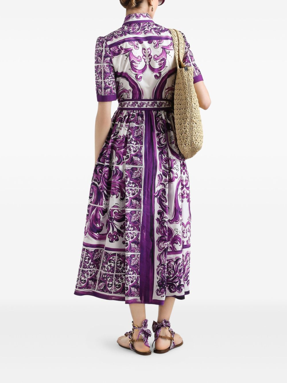 Dolce & Gabbana Maiolica Print Cotton Shirtdress Purple