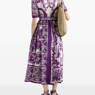 Dolce & Gabbana Maiolica Print Cotton Shirtdress Purple