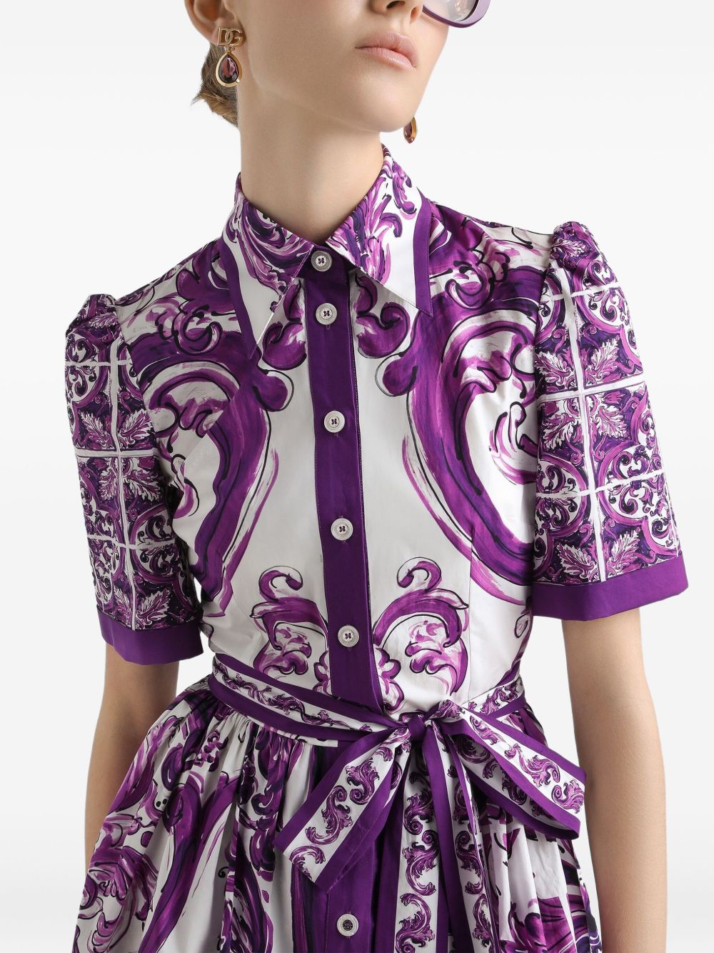 Dolce & Gabbana Maiolica Print Cotton Shirtdress Purple