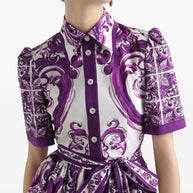 Dolce & Gabbana Maiolica Print Cotton Shirtdress Purple