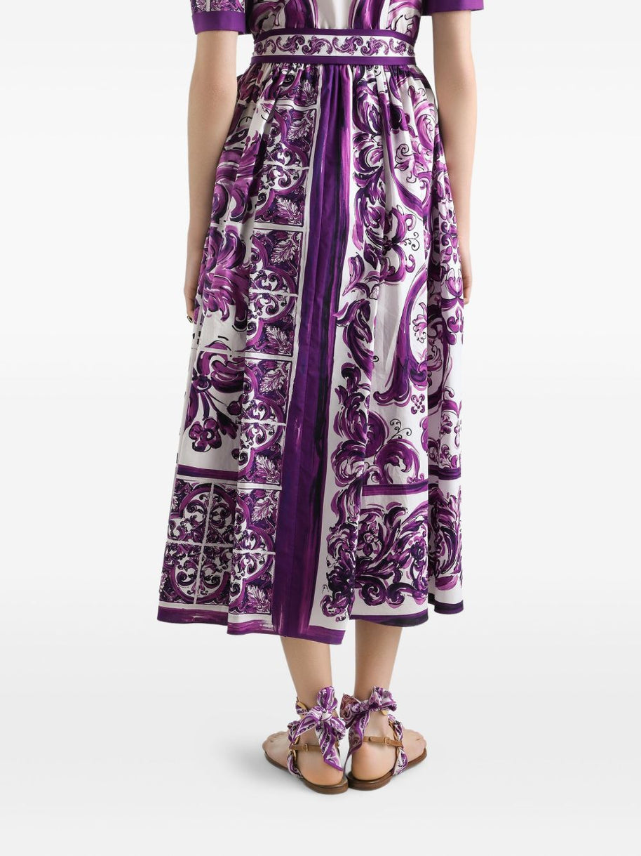 Dolce & Gabbana Maiolica Print Cotton Shirtdress Purple