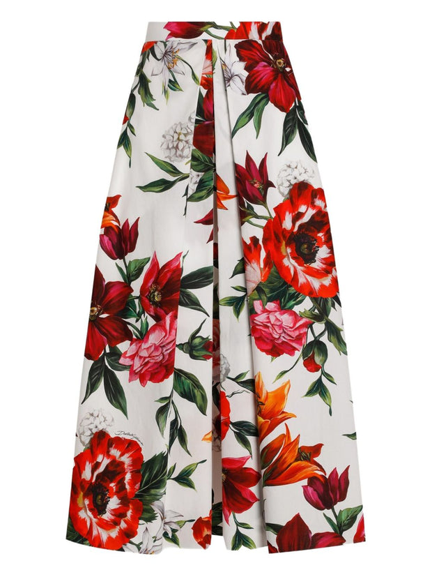 Dolce & Gabbana Flower-print Pleated Poplin Skirt
