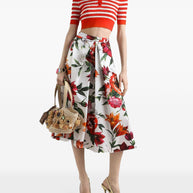 Dolce & Gabbana Flower-print Pleated Poplin Skirt