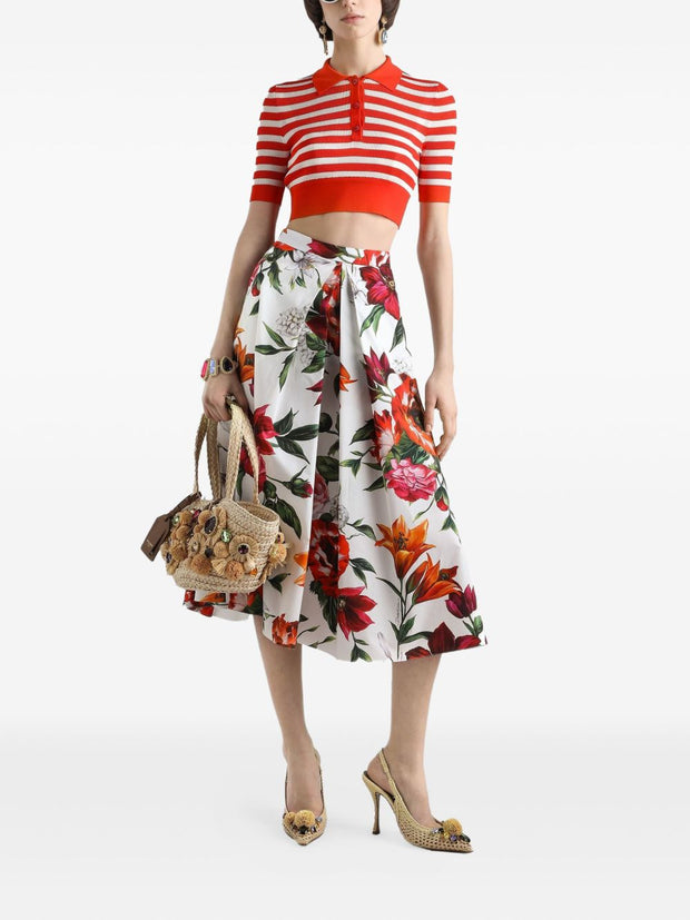 Dolce & Gabbana Flower-print Pleated Poplin Skirt