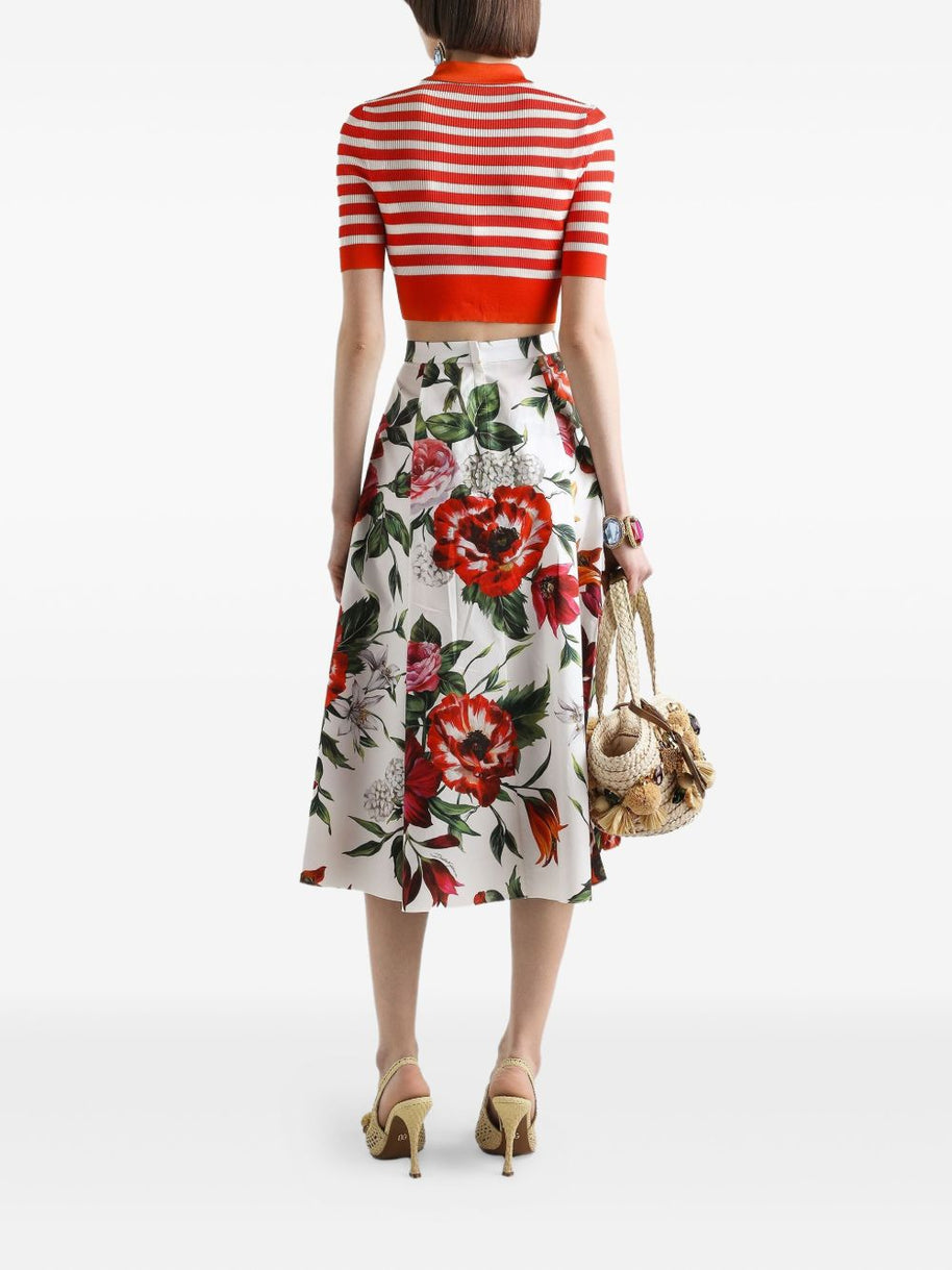 Dolce & Gabbana Flower-print Pleated Poplin Skirt