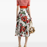 Dolce & Gabbana Flower-print Pleated Poplin Skirt