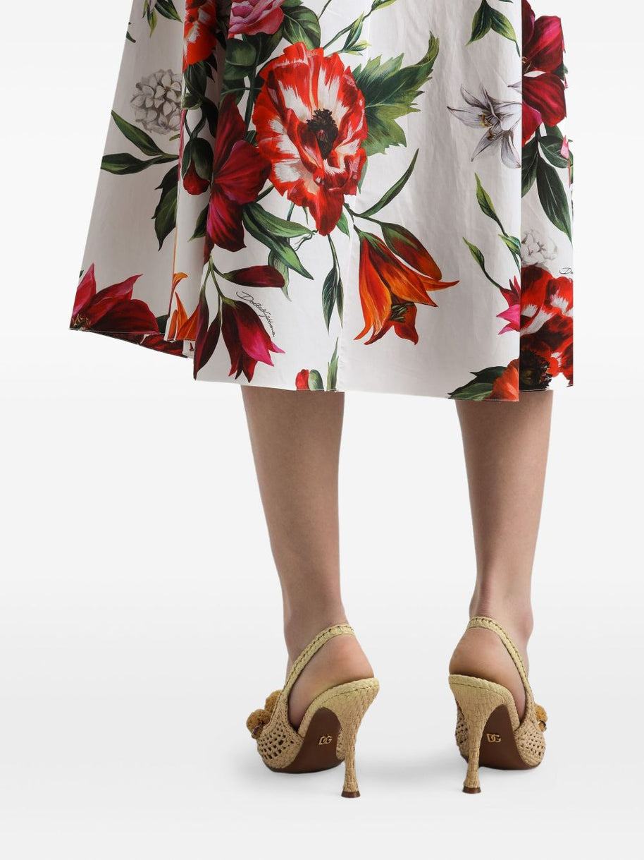 Dolce & Gabbana Flower-print Pleated Poplin Skirt