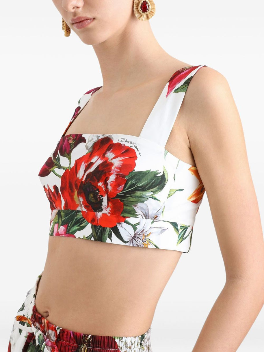 Dolce & Gabbana Flower Print Cotton Top - White